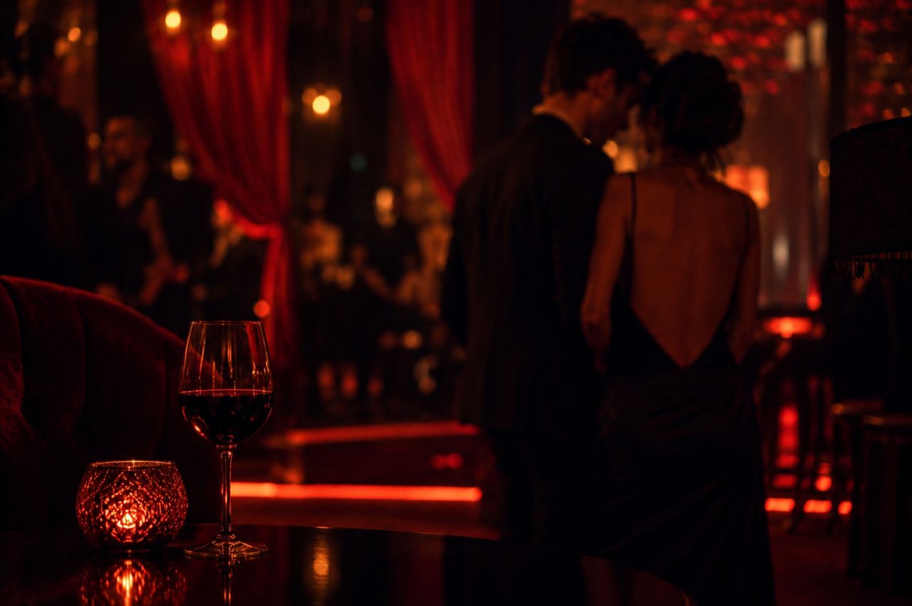 Ambiance tamisée dans un club libertin chic