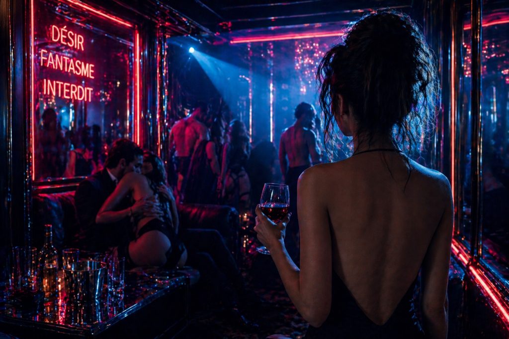 Vision fantasmée d’une soirée libertine avec néons et ambiance artificielle