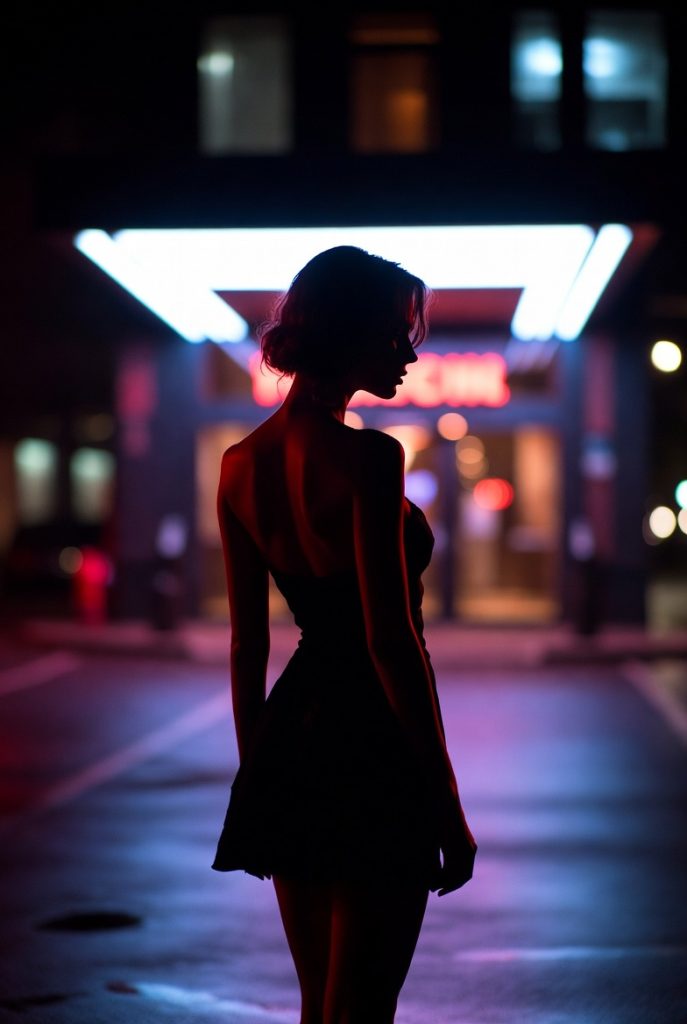 femme devant un club libertin lors de sa première soirée libertine